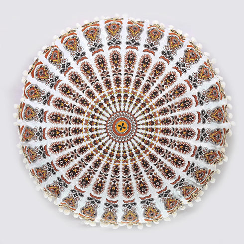 22" Indian Consigners Floor Cushion Covers Round Mandala Ombre Zipped Ottoman Cover