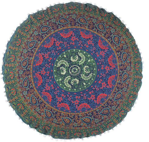 32" Popular Handicrafts Floor Pillow Cushion Cover - Large Round Hippie Printed Pouf Shams- Meditation Seating Ottoman