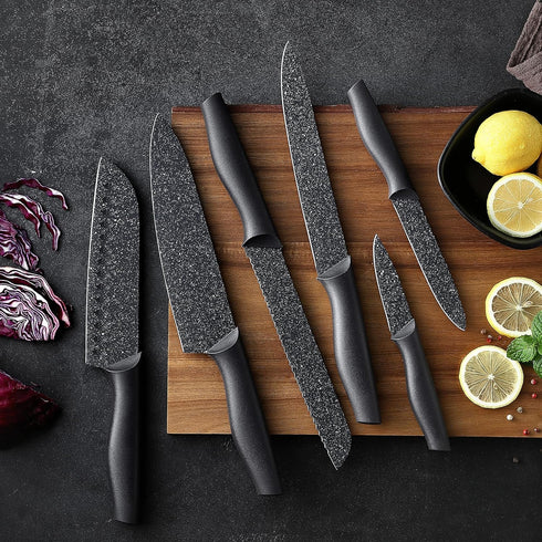 Marco Almond Kitchen Knife Set, KYA39 12-Piece Chef Knife Set, 6 Knives with 6 Blade Guards, Stainless Steel