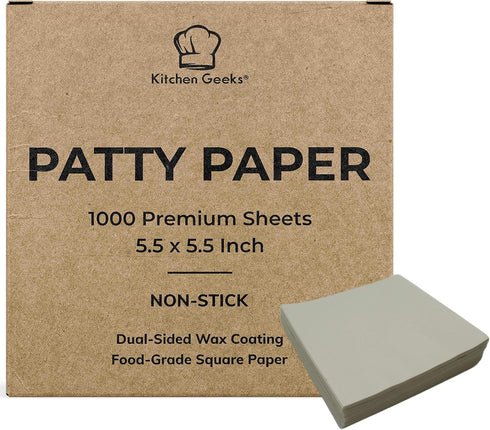 Kitchen Geeks Hamburger Patty Paper - 1000 Wax Paper 5.5 x 5.5 Inch Square Sheets for Burger Press Maker