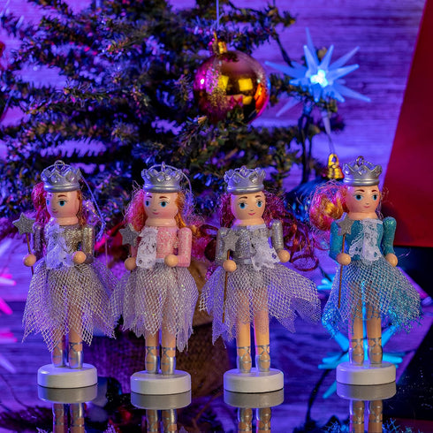 Ornativity Nutcracker Hanging Ornament Figures – Glittered Christmas Mini Wooden Small Ornaments Nutcrackers - 4 Pieces