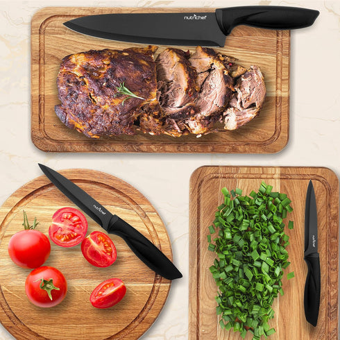 NutriChef 7 Piece Kitchen Knife Set, Stainless Steel Precision Knives with 5 Knives & Bonus Sharpener, Acrylic Block
