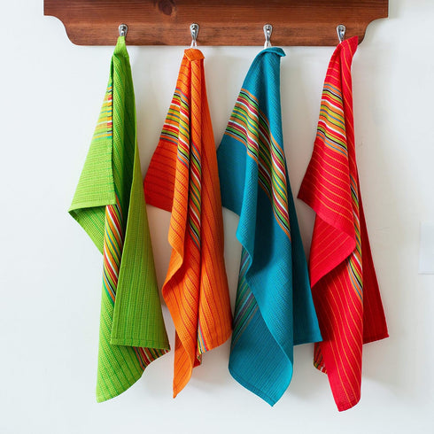 12 Pack 100% 16x28 COTTON CRAFT Salsa Stripe Kitchen Towels - Cotton Tea Dish Towels - Absorbent Reusable Low Lint