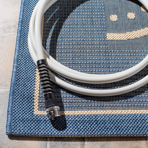SAFAVIEH Courtyard Collection Accent Rug - 2' x 3'7", Blue & Natural, Washable, Indoor/Outdoor, Ideal for High Traffic