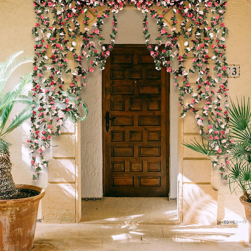 2Pcs 16.4Ft 16.4Ft BLEUM CADE Flower Garland Artificial Rose Vines with String Lights, Cute Fake Hanging Flower Vines