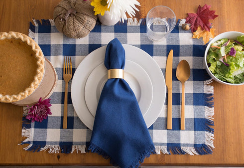 DII Heavyweight Fringed Check Tabletop Collection, Navy Placemat Set, 6 Piece, 13x19