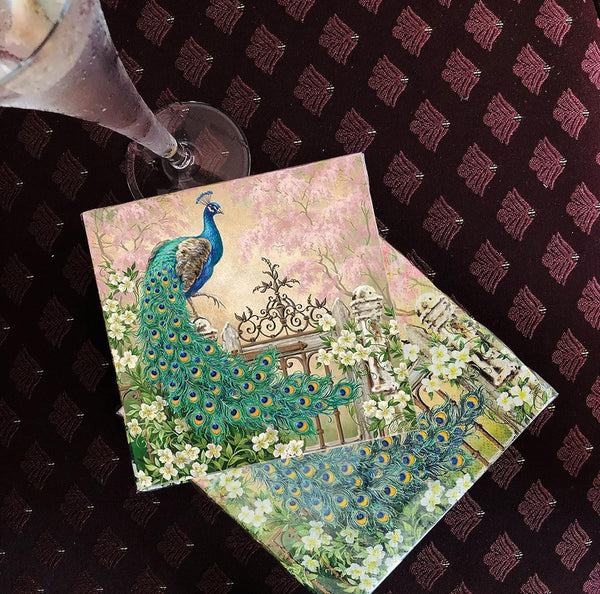 20-ct 13x13 Peacock Napkins for Valentine's, Dinner, Wedding, Shower, Birthday Party - Decorative Paper Design
