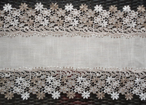 Sophisticated Floral Lace Dresser Scarf | 65" Neutral Earth Tones or Mantel Scarf