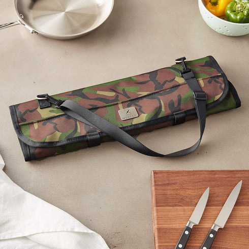 Mercer Culinary 7-Pocket Knife Roll Storage Bag in Camouflage