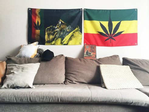 KINO Homie Jamaica Reggae Style Leaf Decorative Tapestry Flag Wall Hanging (37.7x25in, Leaf) for Bar Club Tattoo Shop