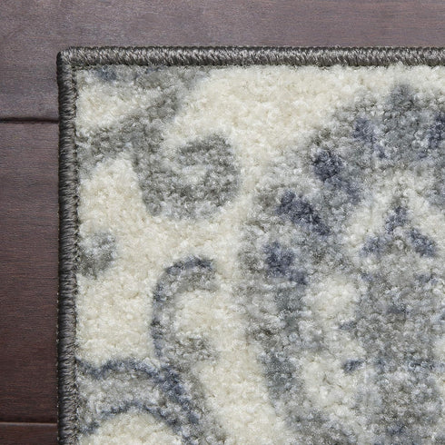 Maples Rugs Blooming Damask Area Rugs, Washable Non Slip Indoor Carpet for Entryway, 1'8 x 2'10, Grey/Blue