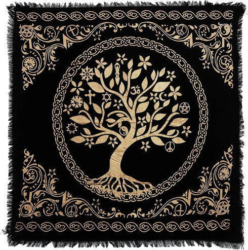 Indian Consigners Altar Cloth, 18" Square Celtic Tree of Life Wica Spread Decor for Tarot Witchery