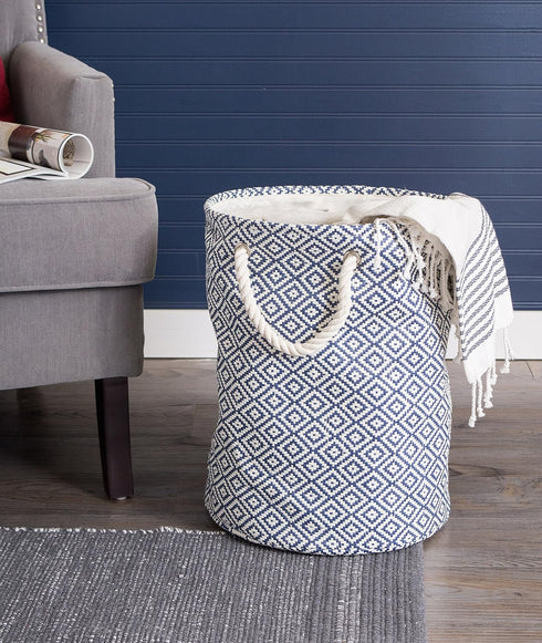 DII Woven Paper Storage Bin, Geo Diamond, Nautical Blue, Large Round
