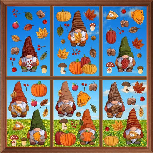 Spring Autumn Window Clings Fall Decor Thanksgiving Decorations Double-Sided Reusable Peel and Stick Removable for Glass Living Room Nursery Room Home Office Thanksgiving Gnomes 102 Pieces by WALPLUS
