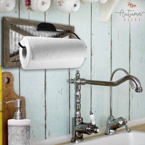 Country Autumn Alley Rustic Farmhouse Paper Towel Holder Wall Mount - Home Decor Rustic Farmhouse for Kitchen - Wood