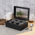 6 Break Tradition Wooden Tea Organizer For Tea Bags - Compartments, Clear Top Window, Lid Stays Open (Black)