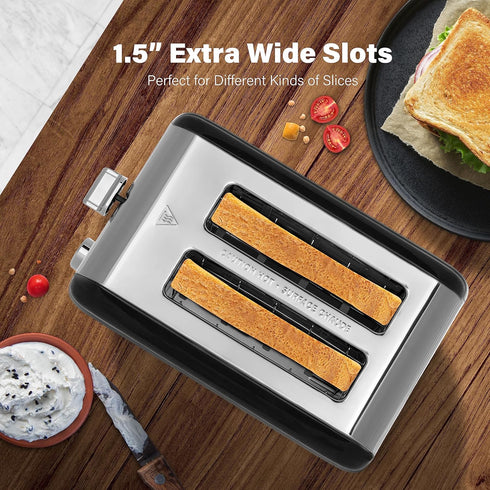 Simple Deluxe Stainless Steel Toaster, 2 Slice, Extra Wide Slot & Removable Crumb Tray, 5 Shade Options,