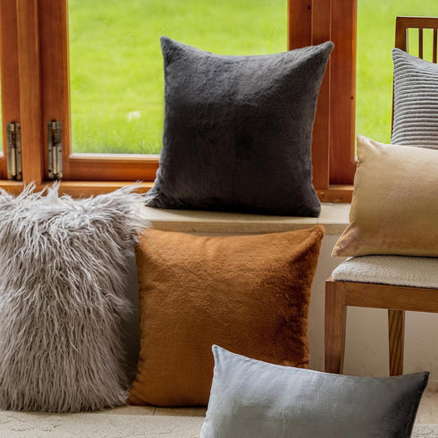Home Brilliant 26x26 Pillow Cover, Decorative Supersoft Euro Sham Faux Fur Pillow Covers for Couch, Dark Grey