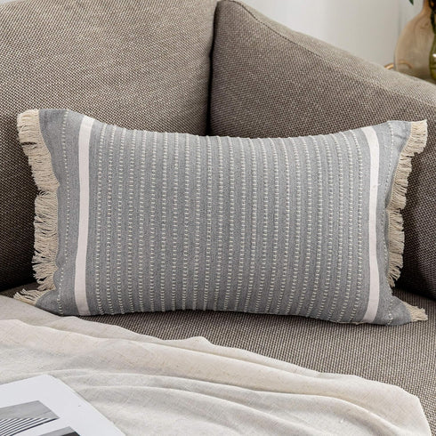 OJIA Modern Throw Pillow Cover with Tassels, Decorative Liana Fringe Accent Cushion