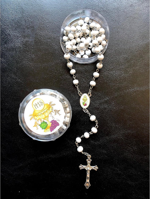 YRP Teens 12 pcs White Scented Wooden Rosaries for First Communion Party Favors Recuerdos Rosario