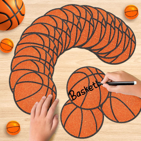 Glitter Basketball Cutouts - 100 Pcs DIY Paper Shapes for Sports Theme Party Decorations, Baby Shower, and Classroom