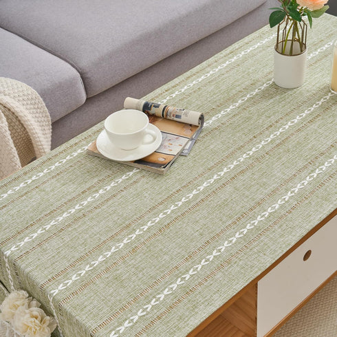 2471 Inches Rectangular Coffee Table Covers for Living Room Striped Embroidered Tablecloth Linen Coffee Table Cloth