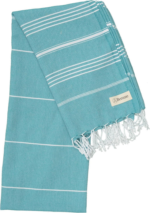 Bersuse Beach Towels Anatolia Collection - Premium Turkish Towel, 100% Cotton, Quick-Dry, Sand-Free, Aqua, 37x70 Inches