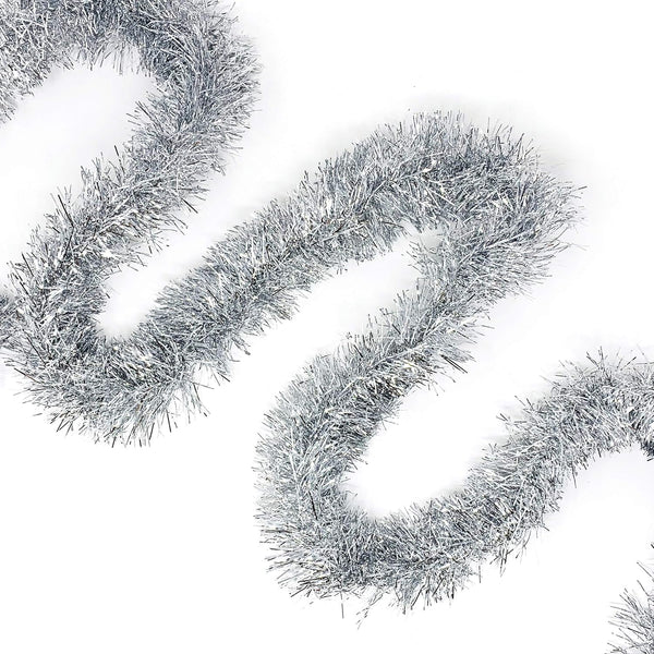 Allgala Silver Tinsel Garland, 50 Feet Christmas Metallic Foil Decoration for Holiday Tree, Wall, Home Office Event