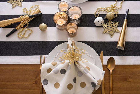 DII Cabana Dobby Stripe Tabletop Collection, Black & White 18x108-inch Table Runner