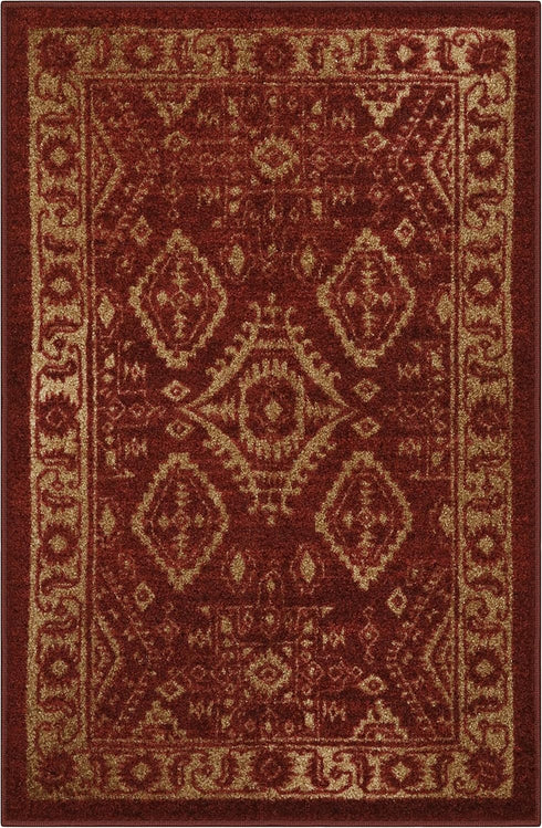 Maples Rugs Georgina Traditional Kitchen Rugs - Non Skid Accent Area Carpet - 2'6 x 3'10 - Red/Gold