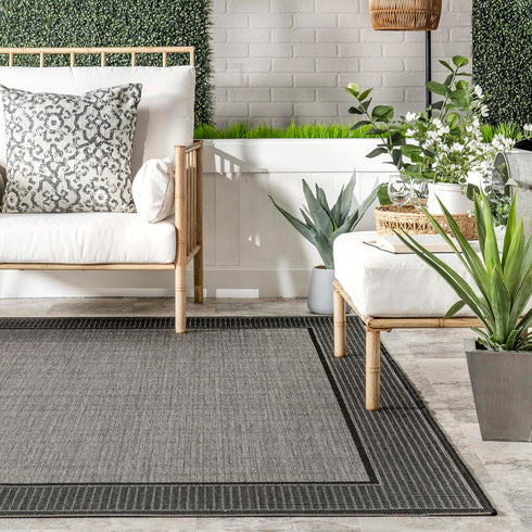 nuLOOM Gris Bordered 2x3 Indoor/Outdoor Accent Rug, Grey/Black for Living Room, Patio, Kitchen