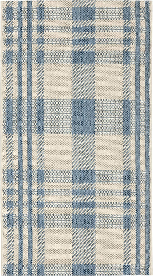 SAFAVIEH Courtyard Collection Accent Rug, 2' x 3'7", Beige & Blue, Indoor/Outdoor, Washable, High Traffic Areas