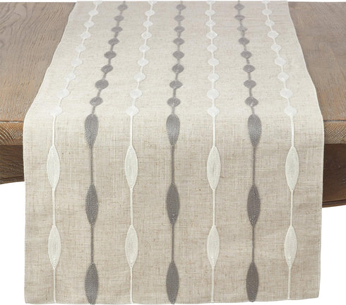 Saro Lifestyle Modern Embroidered Design Table Runner, Natural, 16" x 70"