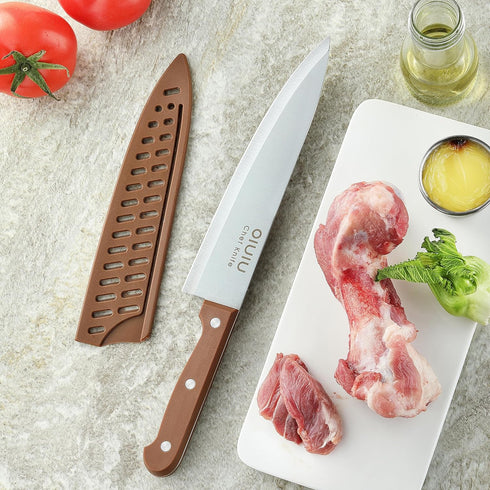 8 inch Chef Knife, Razor Sharp Kitchen Knife with Protective Sheath, Ergonomic Handle, Dishwasher Safe