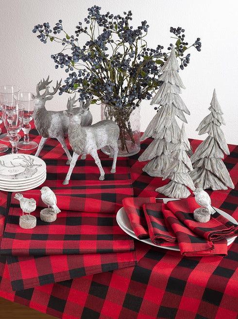 SARO LIFESTYLE Nautica Collection Buffalo Plaid Runner, 16" x 120", Cotton and Poly Blend, Red