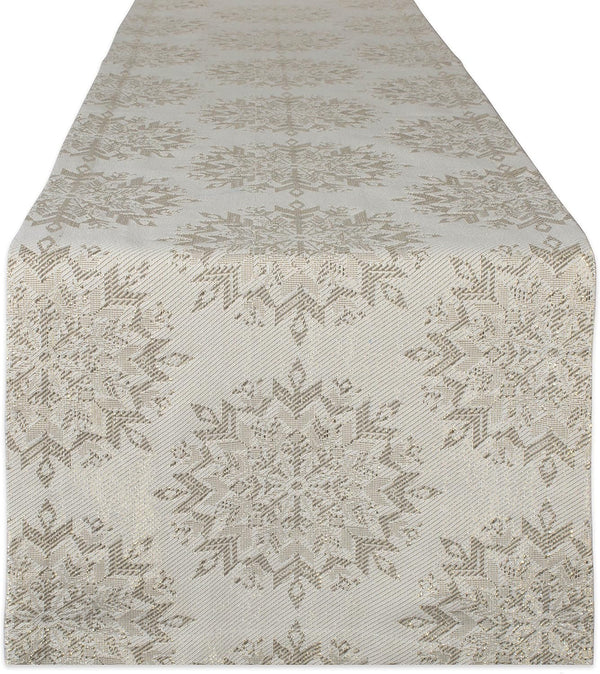 DII Holiday Dining Table Linen, Sparkle Metallic Kitchen Décor, Table Runner 14x72, Jacquard Snowflakes