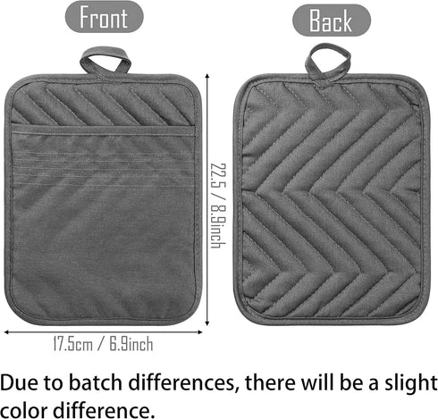 GROBRO7 5Pack Pocket Pot Holders, Cotton Heat Resistant Potholder, Machine Washable Oven Mitts, Grey