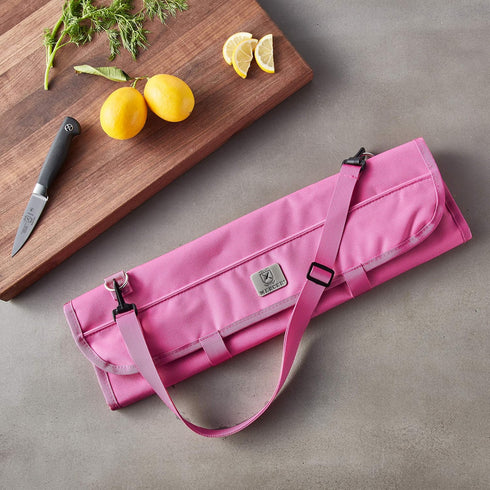 Mercer Culinary 7-Pocket Knife Roll Storage Bag in Pink