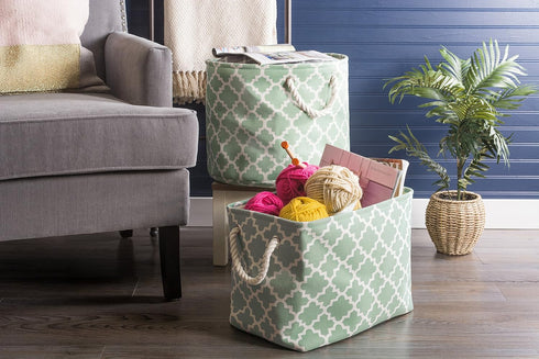 DII Polyester Container with Handles - Lattice Storage Bin, Medium, Bright Green