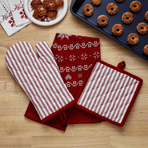 SKL Home Snowflake Winter Oven Mitt and Pot Holder Set, 8x8