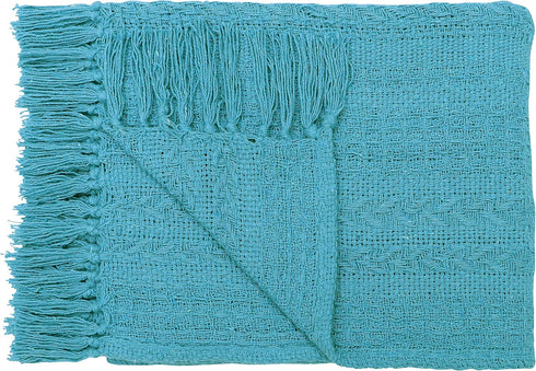 Set 50"x60" Cotton Throw Blankets - of Two - - Turquoise & Striped with Fringe - Rustic Ottoman & Batik Chair Blanket