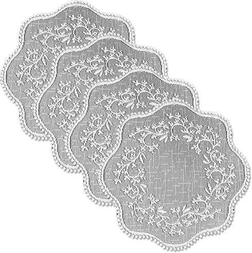Heritage Lace Sheer Divine 12" White Round Doily (Set of 4)