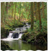 Ambesonne Nature Shower Curtain, Stream Flowing in Forest with Mossy Rocks, 69" W x 75" L, Green Brown