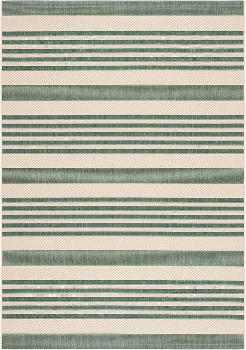 SAFAVIEH Courtyard Collection 2' x 3'7" Beige/Dark Green CY6062 Nautical Coastal Stripe Waterproof Easy Cleansing Mat