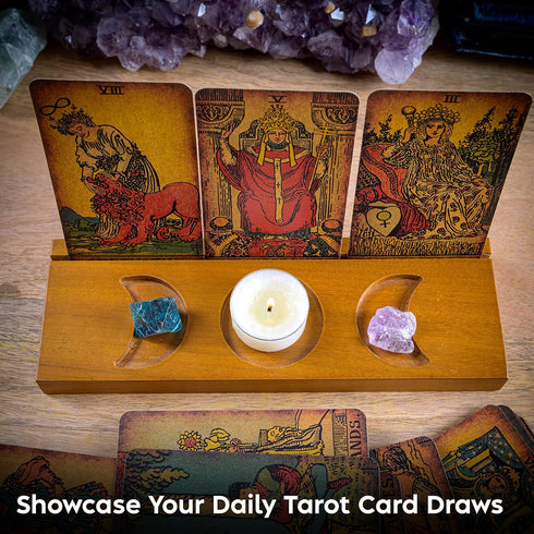 Curawood Tarot Card Holder Stand, 3-Card Stand with Etched Moon - Witchy Gifts for Women, Tarot Accessories