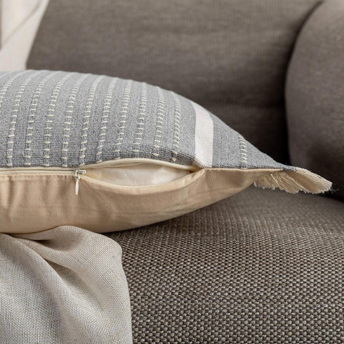 12 20 Inches, OJIA Modern Throw Pillow Cover with Tassels, Decorative Liana Fringe Accent Cushion Case, Farmhouse Woven