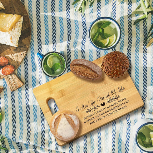 Christian Gifts For Women, I Am the Bread of Life Christian Scripture Kitchen Sign Bamboo Cutting Board Decor, Christian Religious Scripture Kitchen Cutting Boards Gifts For Women by FONDCANYON
