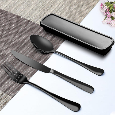 Portable Travel Utensils Set, 3 PCS Reusable Stainless Steel Cutlery Set with Case for Lunch Box, Camping