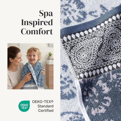 6-Piece 100% Set 2 2 2 Modern Threads Floral Trail Cotton Towel Reversible Yarn Dyed Jacquard - Includes Bath Towels