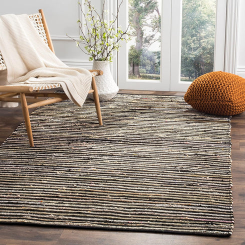 SAFAVIEH Rag Rug Collection Accent Rug - 2' x 3', Blue & Multi, Handmade Boho Stripe Cotton for High Traffic